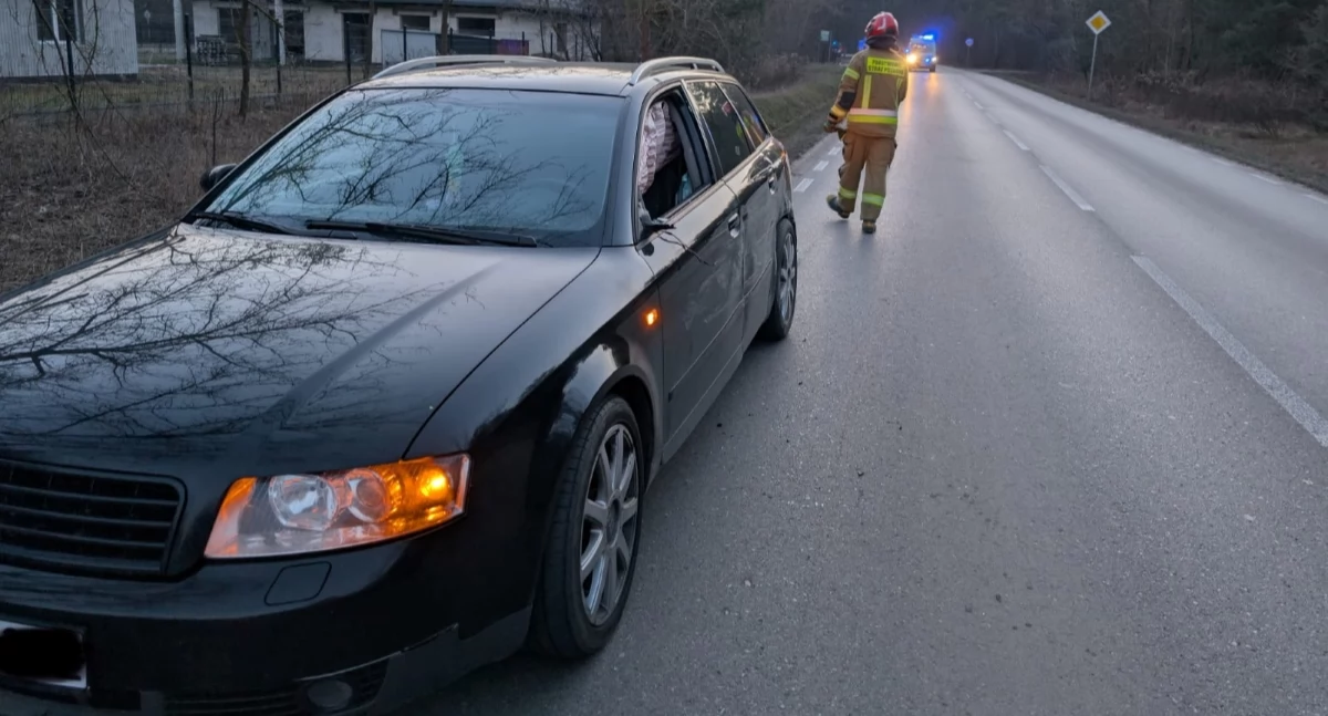 Zderzenie Audi z Saabem w Pomiechówku (fot. KP PSP w Nowym Dworze Mazowieckim)