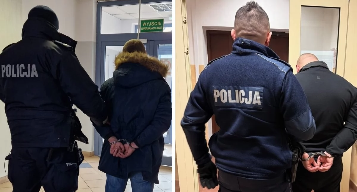 Policjanci z zatrzymanym 41-latkiem i 36-latkiem (fot. KPP w Nowym Dworze Mazowieckim)