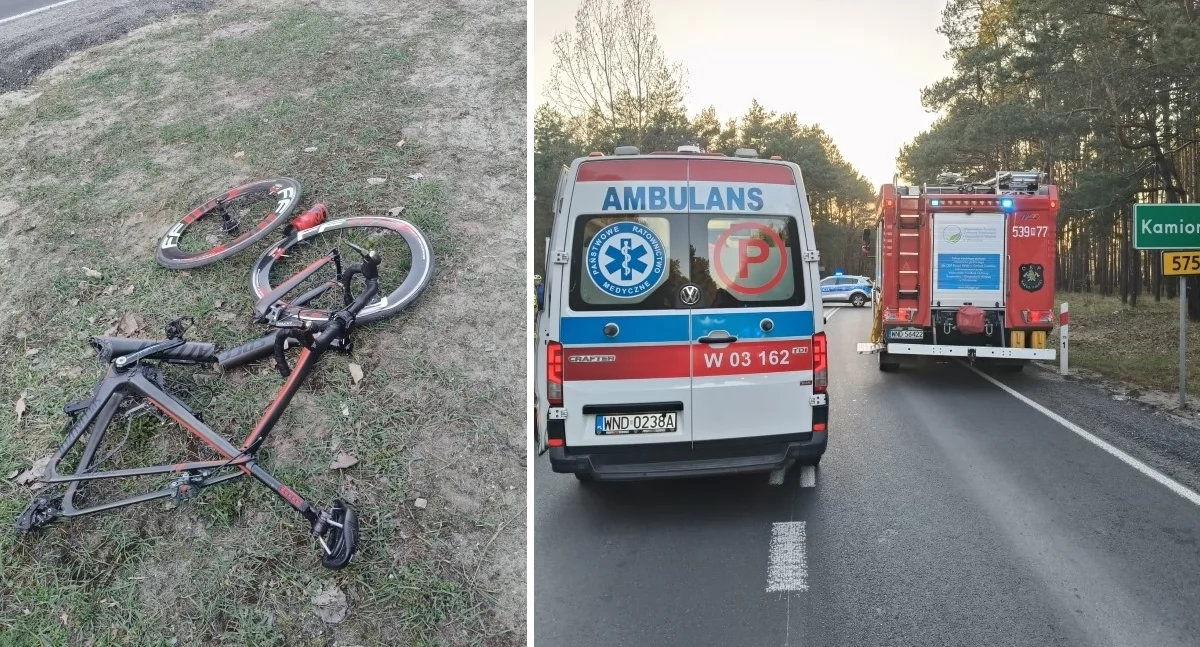 Potrącenie rowerzysty w Starych Grochalach (fot. KP PSP w Nowym Dworze Mazowieckim)