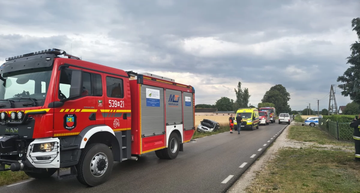 Kolizja drogowa w Lubominie (fot. KP PSP w Nowym Dworze Mazowiecki)