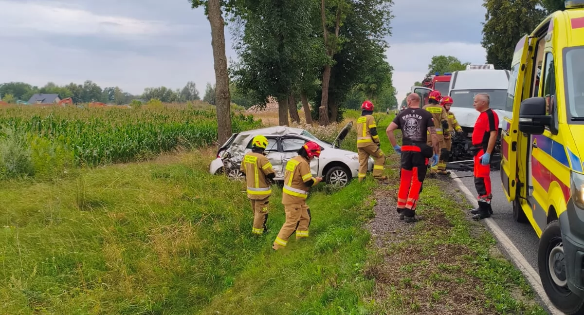 Zderzenie dwóch pojazdów na DK 62 w Kikołach (fot. KP PSP w Nowym Dworze Mazowieckim)