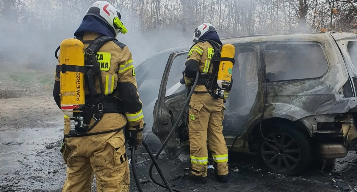 Pożar auta osobowego w Palmirach (fot. KP PSP w Nowym Dworze Mazowieckim)