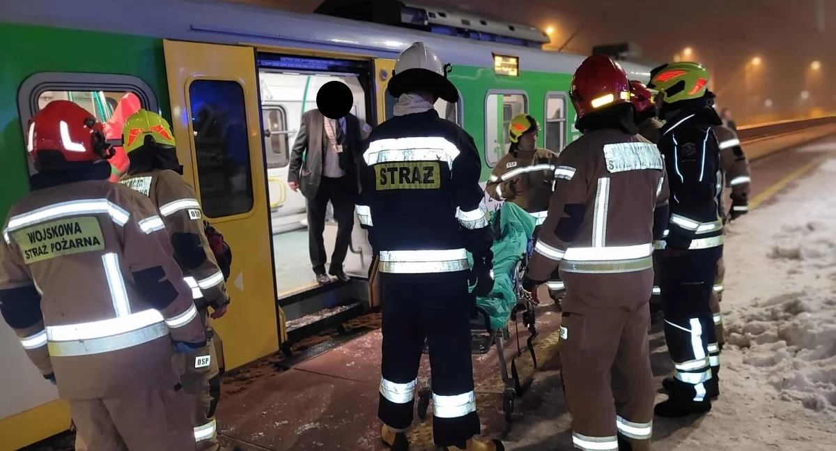 Interwencja służb ratowniczych na stacji kolejowej w Pomiechówku (fot. OSP Pomiechówek)