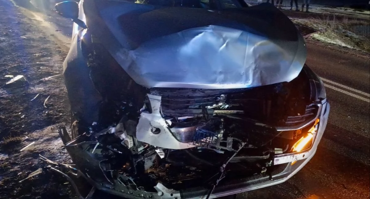 Zderzenie Peugeota i Jaguara w Wymysłach (fot. OSP Pomiechówek)