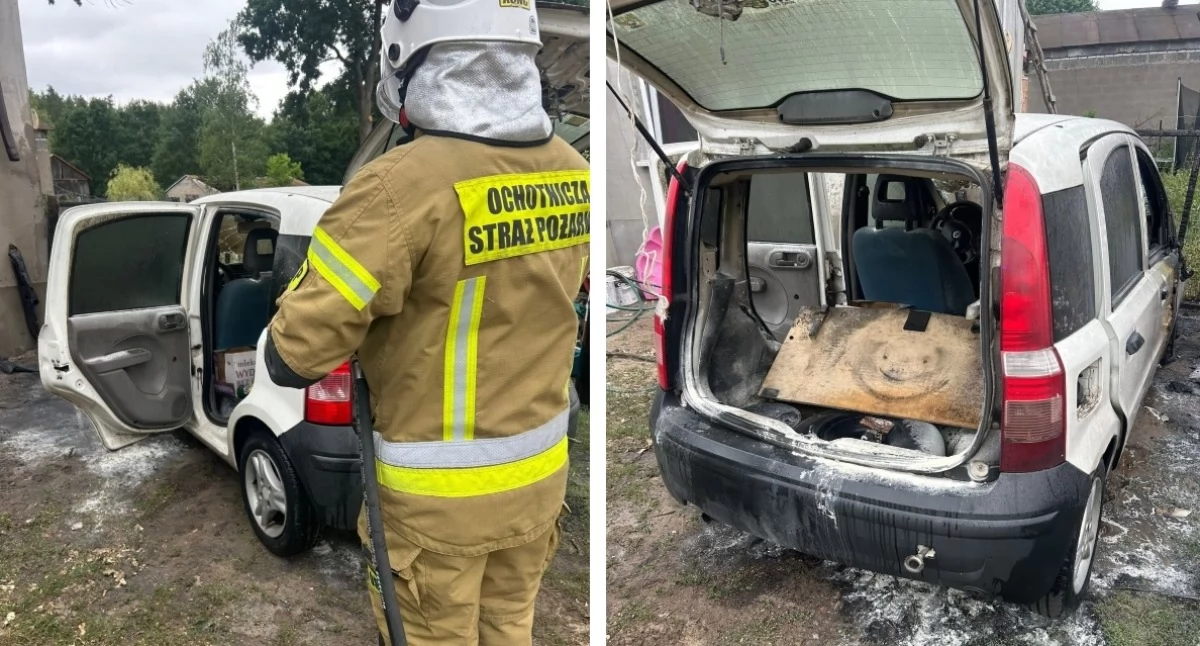 Pożar samochodu w Starym Polesiu (fot. KP PSP w Nowym Dworze Mazowieckim)